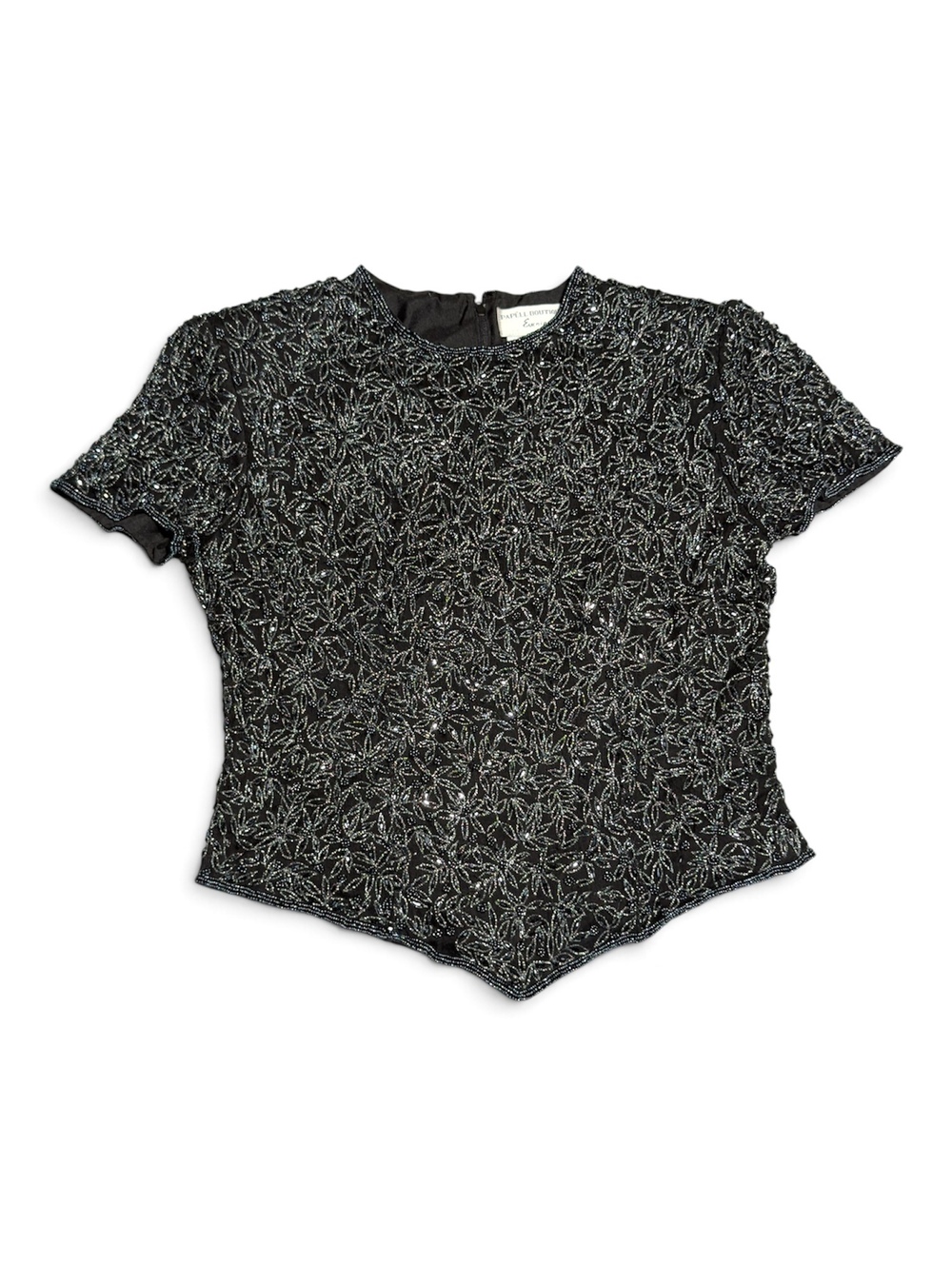 Vintage Papell Boutique Evening Black Beaded Silk Top Size Small
